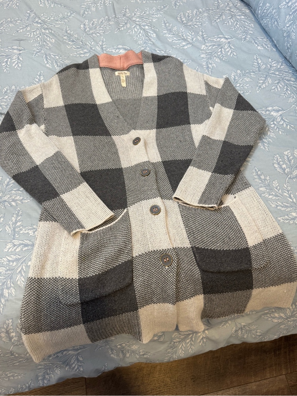 Matilda Jane Gray & Cream Buffalo Plaid Button-Front Cardigan